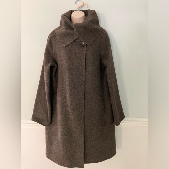 Eileen Fisher double faced alpaca wool funnel neck coat Lagenlook minimalist S - Picture 1 of 8